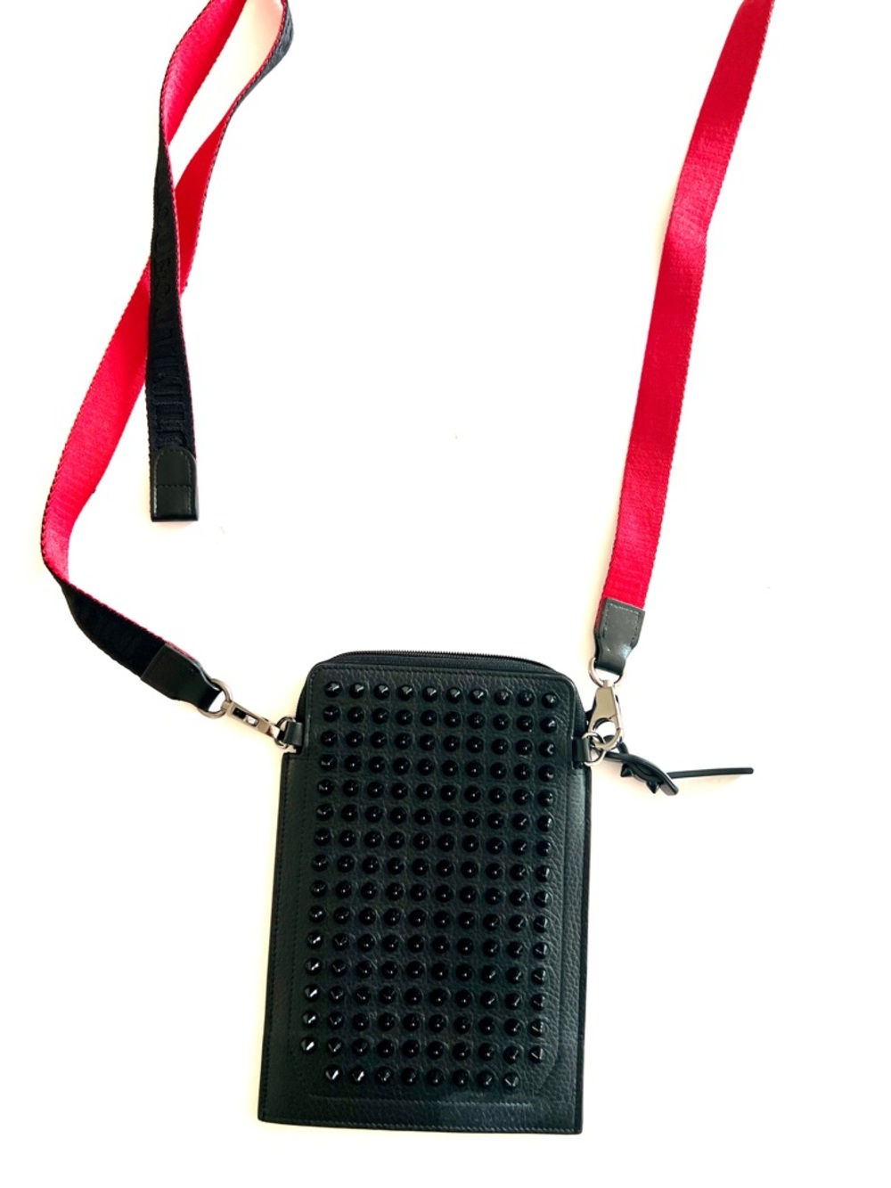 Christian Louboutin Black and Red Studded Loubilab Spiked Phone Bag